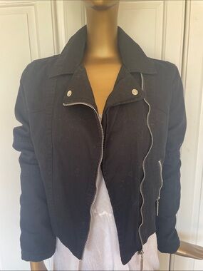 Black Women's Asymmetrical Zip Leather-Style Jacket